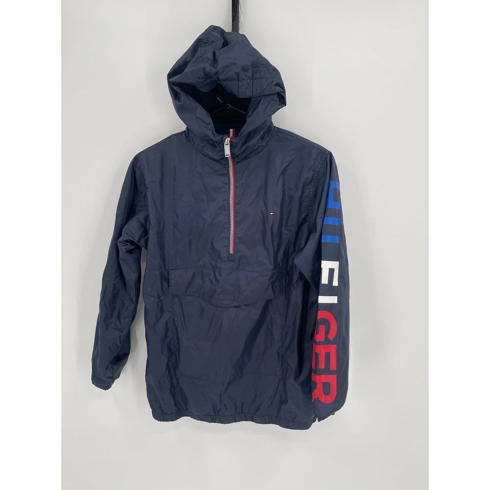 Tommy Hilfiger Kids Jacket Size 12 / 14 Hooded 1/4‎ Zip Navy Blue Red White